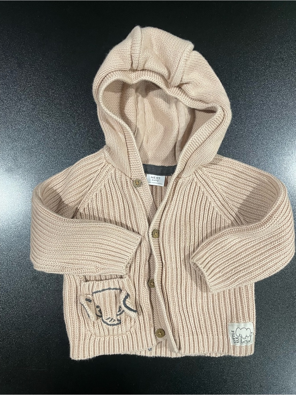 Next Baby Hooded Knit Cardigan w/ Elephant on pocket & back Fits 9-12 mo. 🐘 💕